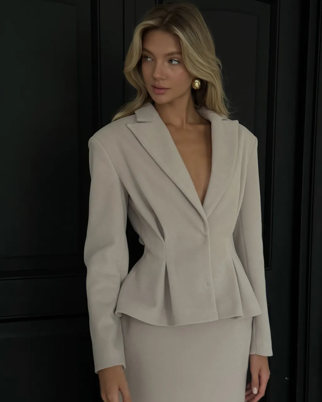 New Fashion Waist-controlled Elegant Business Suit Coat Skirt - Light Gray