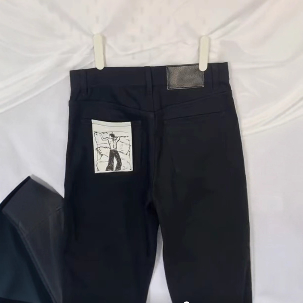 Street-style Printed Straight-leg Washed Denim Jeans