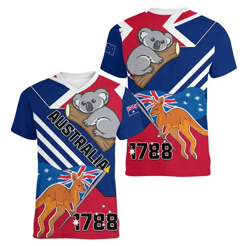 Australian Kangaroo Pattern Children's T-shirt Printed Animal Pattern Sports V-neck Short-sleeved Football Shirt Summer
