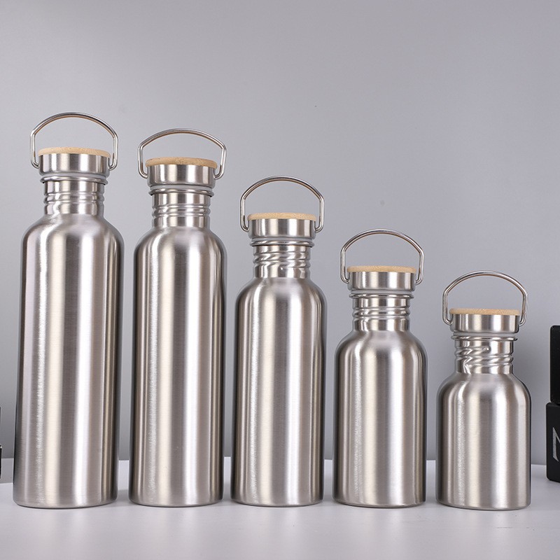 Bamboo-and-wood-lid Single-layer Sports Bottle, 304 Stainless Steel Cold-water Kettle