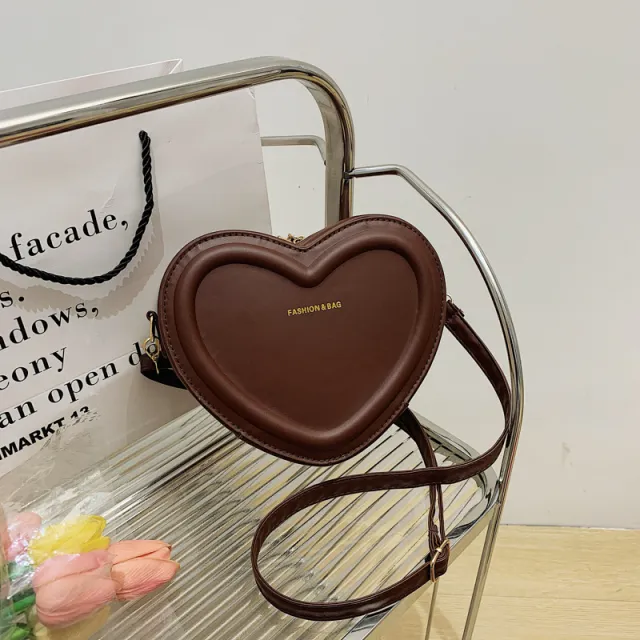 Fashion Heart Shaped Shoulder Messenger Bag Brown - Shop at LoveMi