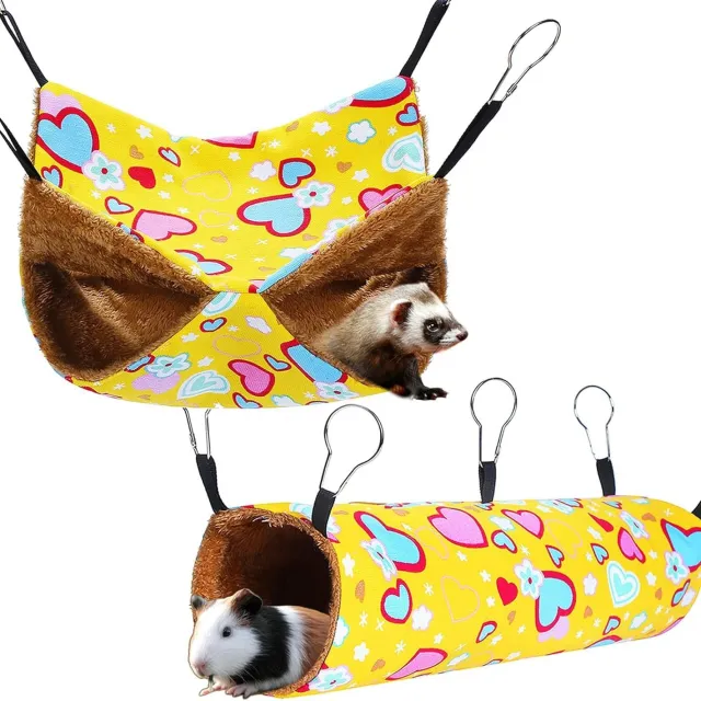 Ferret Small Pet Hammock Set Hanging Hammock And Tubular Tunnel Yellow Heart Shaped - Shop at LoveMi