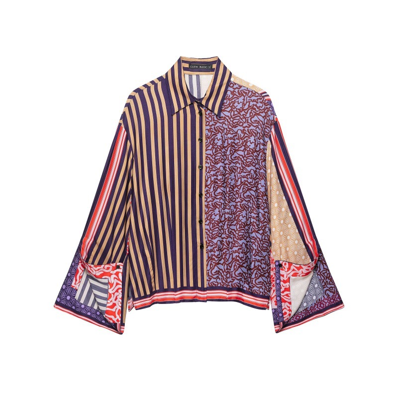 Fashionable Patchwork Printed Shirt And Skirt Set — photo 1