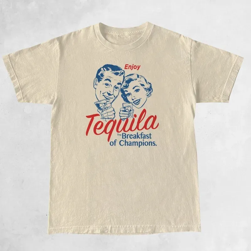 Enjoy Tequila Retro Graphic Tees Women Cute Funny Alcoh - Beige