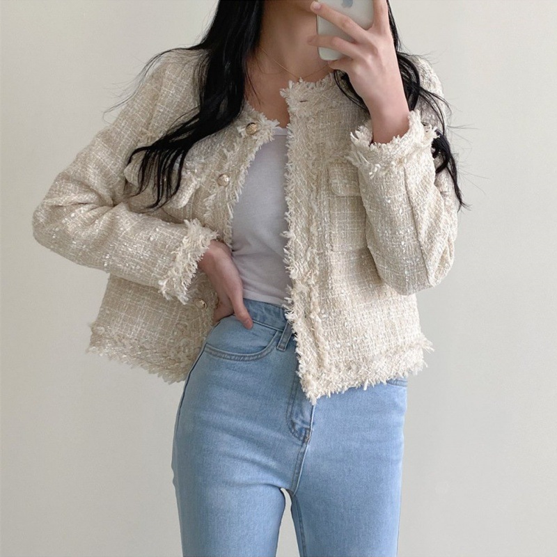Western Style Frayed Classic Style Round Neck Cardigan Coat For Women Short Top