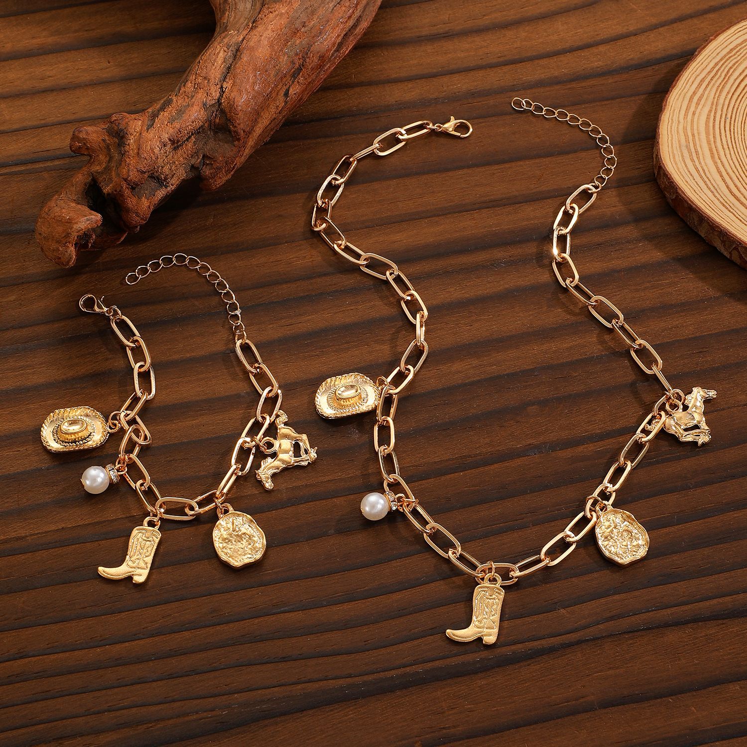 Ethnic-style Cowboy Hat Boots Pendant Necklace And Bracelet