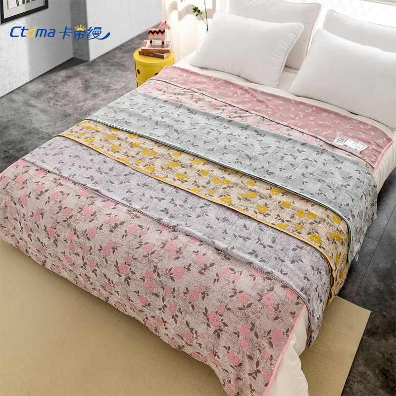 Summer Cooling Quilt Air-conditioning Throw Blanket Lyocell Tencel Floral Bed Sheet Cool-to-the-touch
