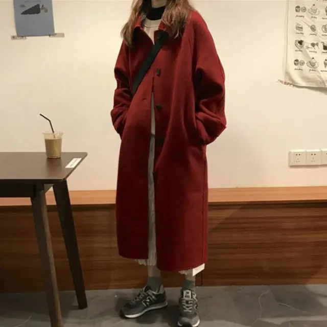 Hepburn Style Autumn And Winter Black Woolen Coat Women Wine Red - Shop at LoveMi