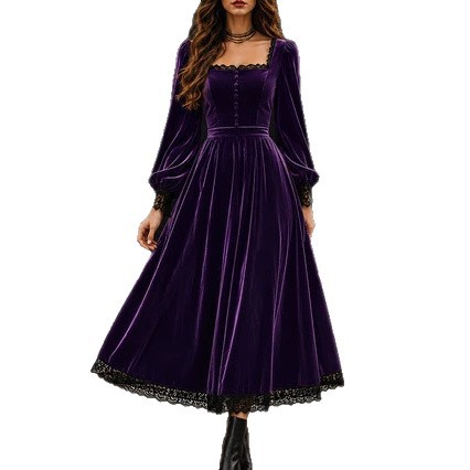 Square-neck Lace-panel Velvet Dress — foto 7