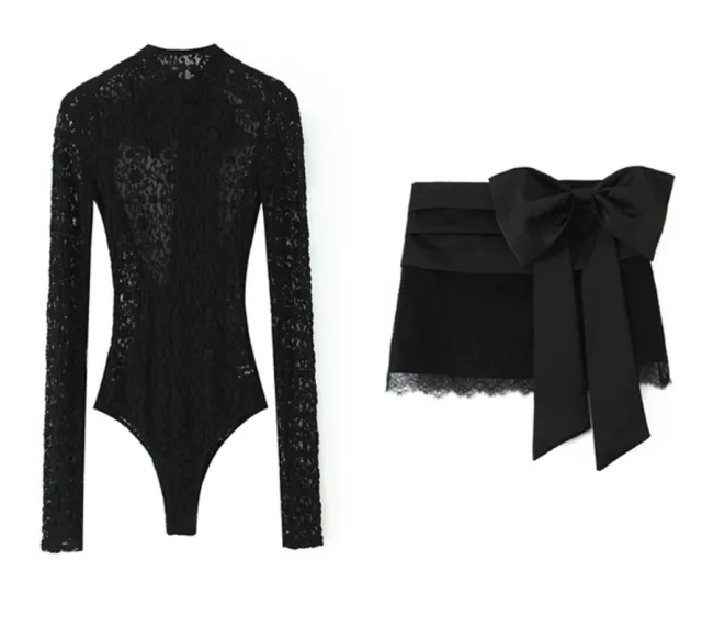 Silk Satin Texture Bowknot Decoration Lace Jumpsuit Mini Skirt Suit - Shop at LoveMi