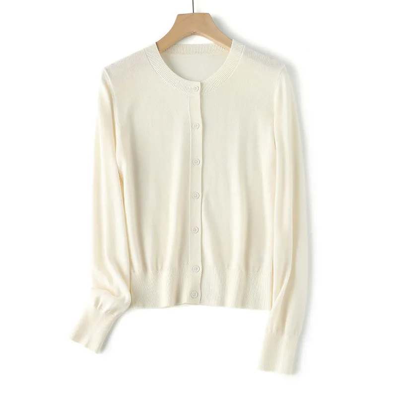 Commuting Easy-to-match Solid Colour Shoulder Knitted Sweater - Beige