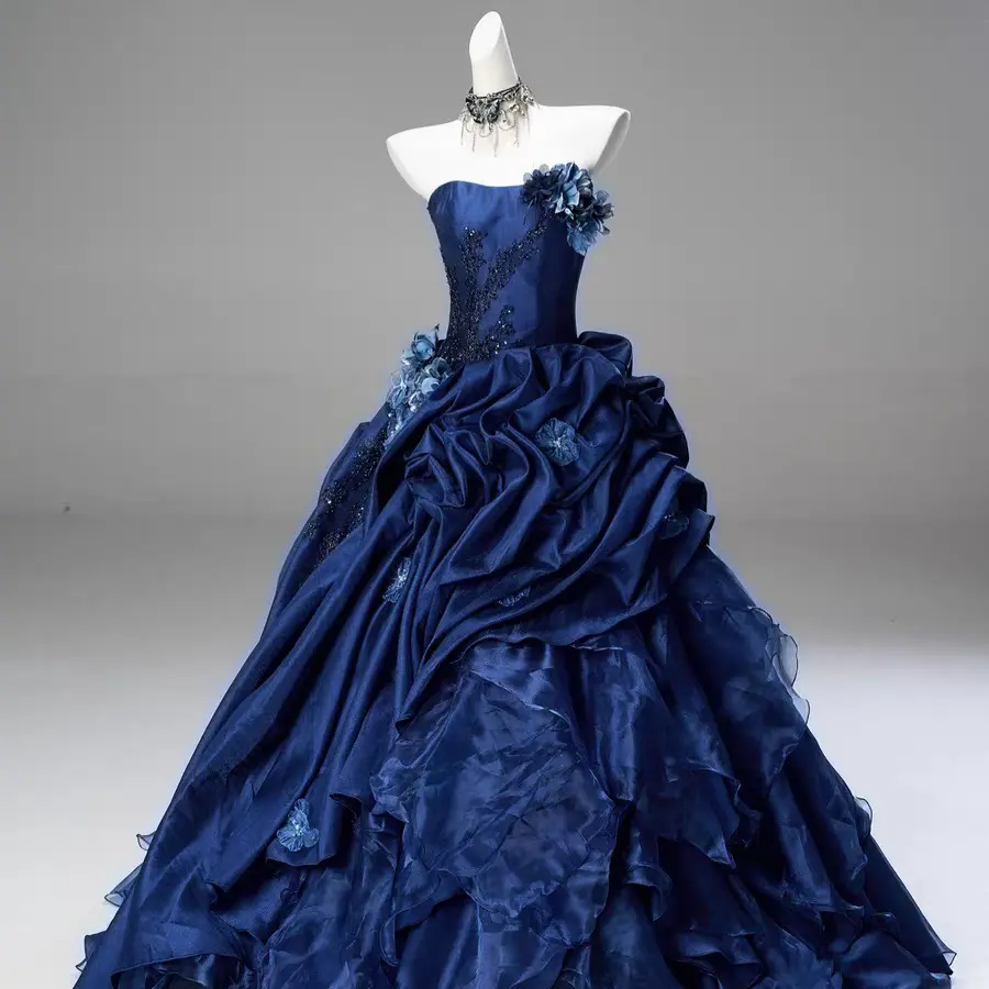 Blue High-end Intricately Embellished Strapless Ball Gown