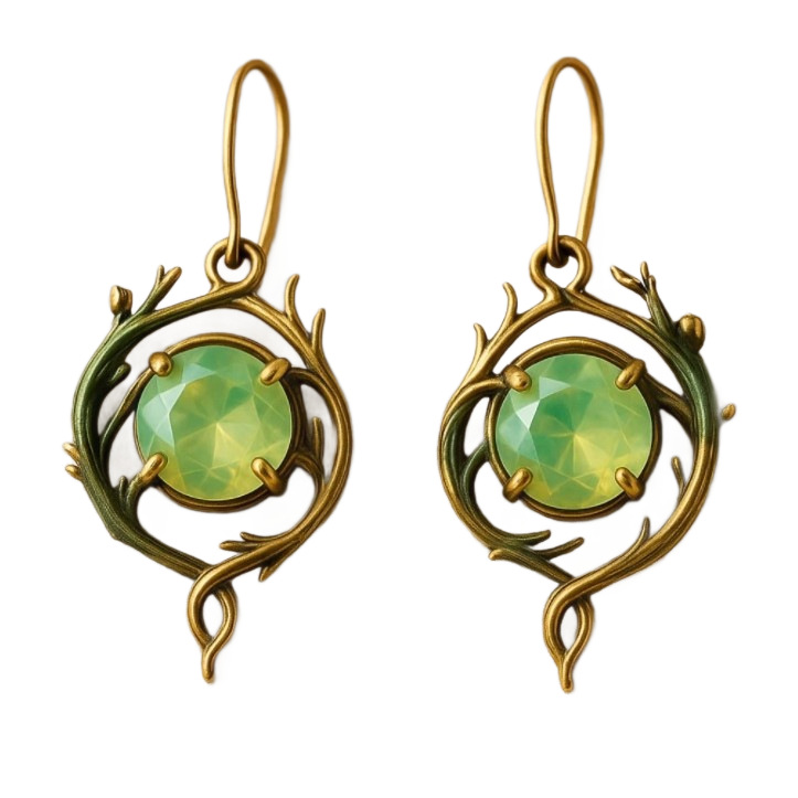 Vintage Royal-style Emerald Earrings With Gold-plated Vine And Branch Design