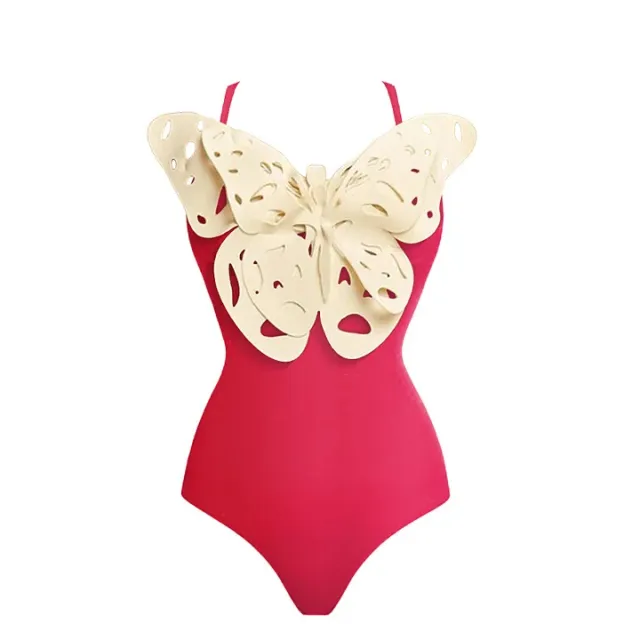 One piece Swimsuit Three dimensional Butterfly Decorative Swimsuit For Women Rose - Shop at LoveMi