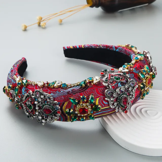Embroidered Luxury Rhinestone Vintage Flower Headband Red - Shop at LoveMi
