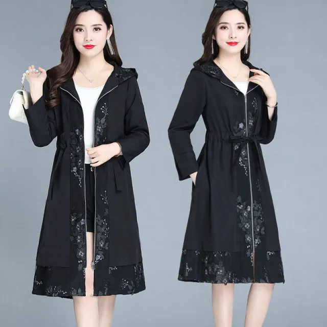 Elegant Trench Coat Women's Plus Size Coat Over The Knee Fashion Black Zipper - Shop at LoveMi