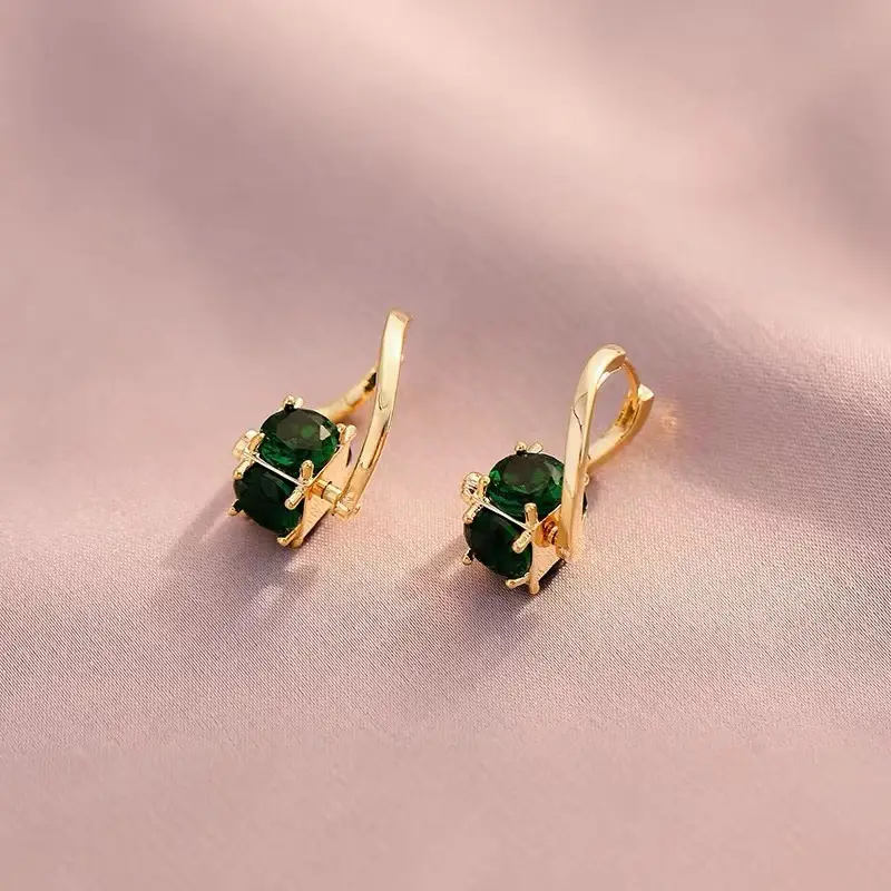 Rotatable Green Zircon Earrings For Women Vintage