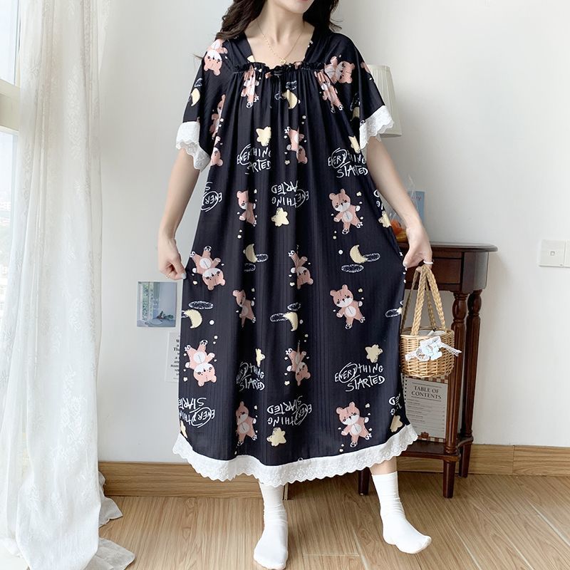 Plus-sized Plus Size Nightdress Women's Summer Thin Ice Silk