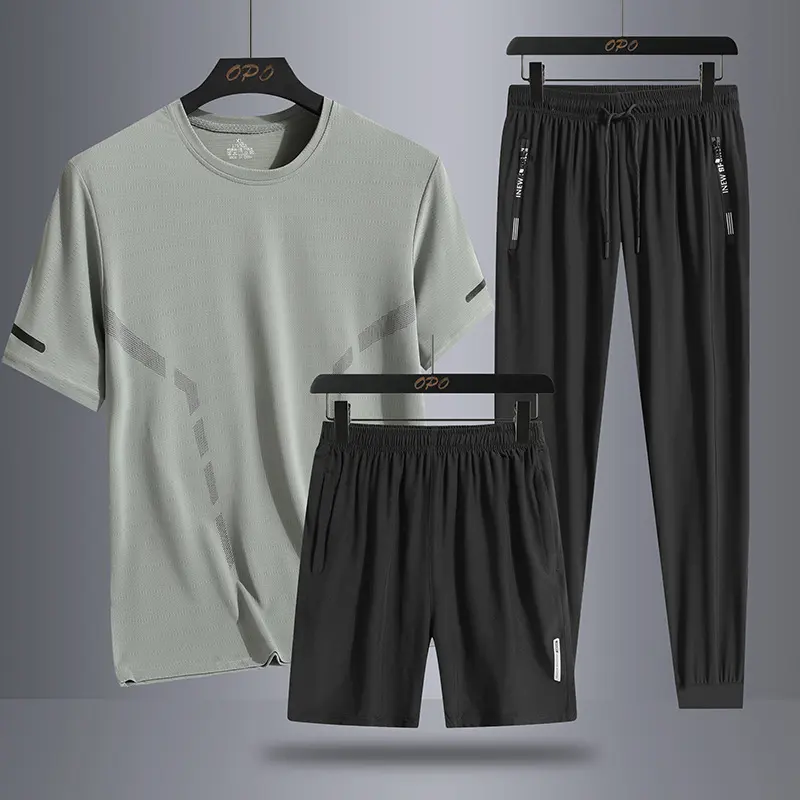 Men's Sports Short Sleeve Pants Three-piece Thin Breathable