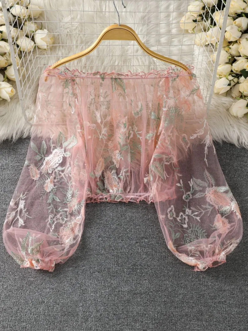 Short Three-dimensional Embroidered Sun-protective Cardigan - Pink