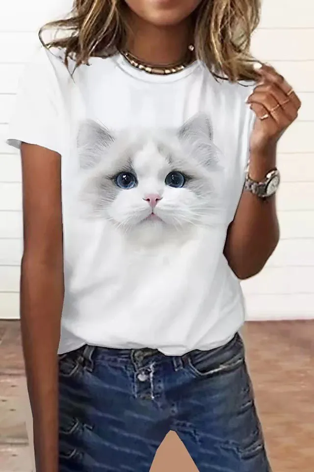 Fashion Animal Print Short Sleeve White - Shop at LoveMi