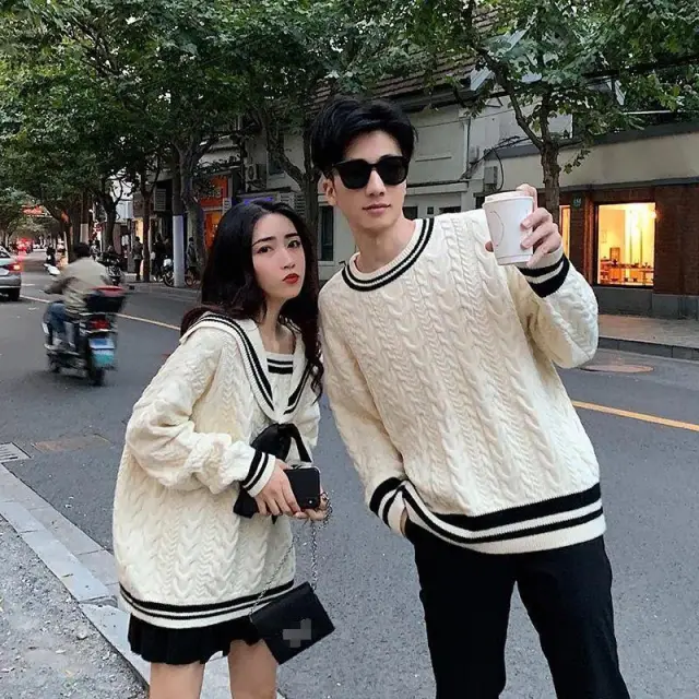 Versatile Color blocking Ins Japanese style Preppy Fashion Pullover Top Female Version - Shop at LoveMi