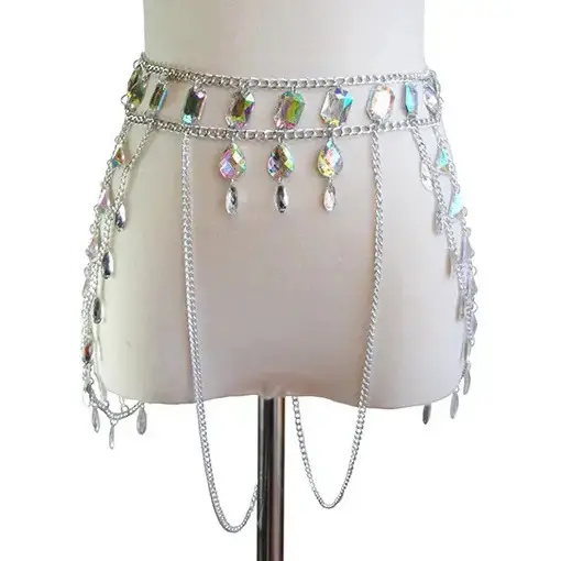 Fashion Summer Alloy Bra Chain Acrylic Bikini Chest Necklace Waist Chain Suit