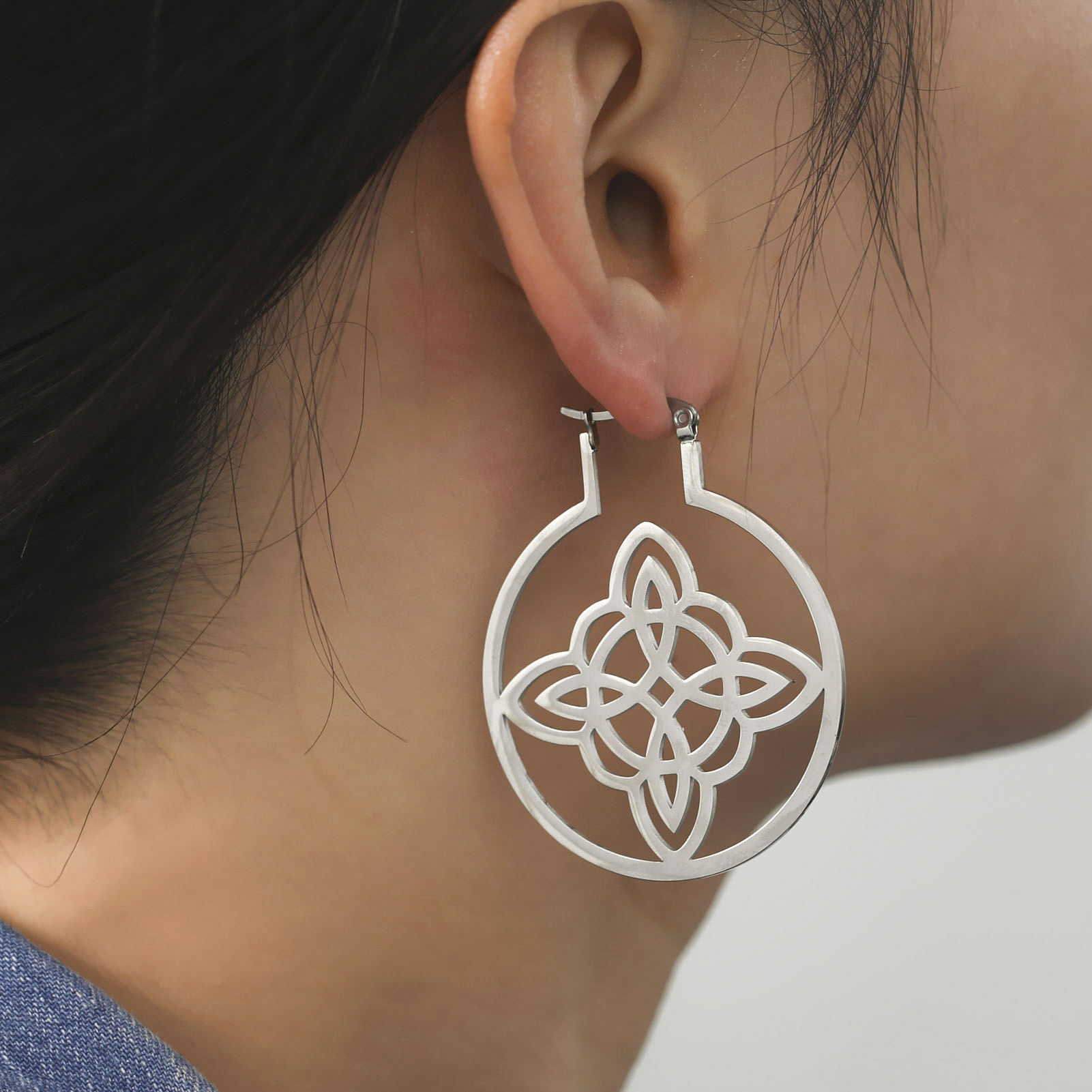 All-match Personalized Women's Shape Pendant Stainless Steel Earrings