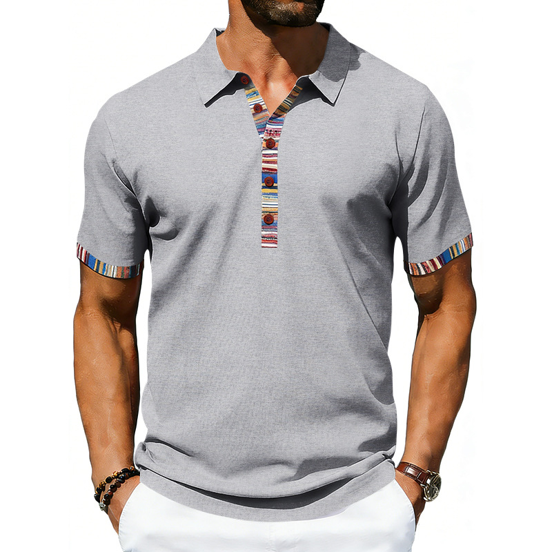 Men's Casual Lapel Contrast-color Polo Shirt Short-sleeve Polo Tee