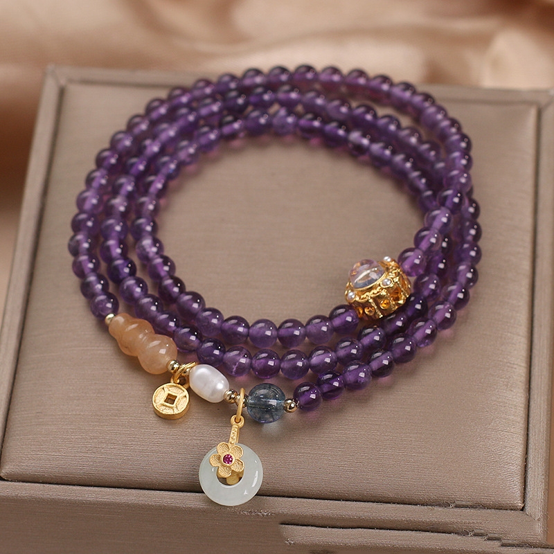 Natural Multi-circle Amethyst Bracelet Female National
