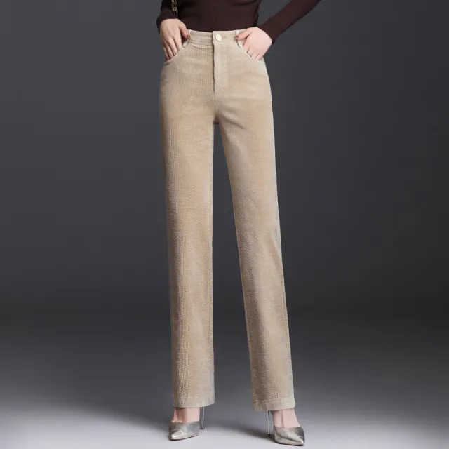 High Waist Straight Corduroy Women's Pants Loose Lamp Wick Apricot - Shop at LoveMi