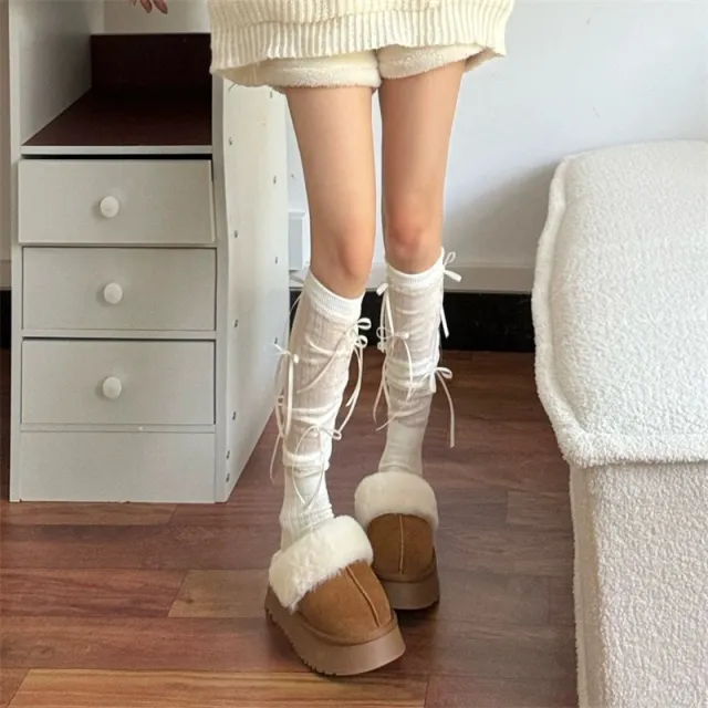 Ballet Style Bow Bandage Stockings Sweet Cool Girl Bunching Socks White - Shop at LoveMi