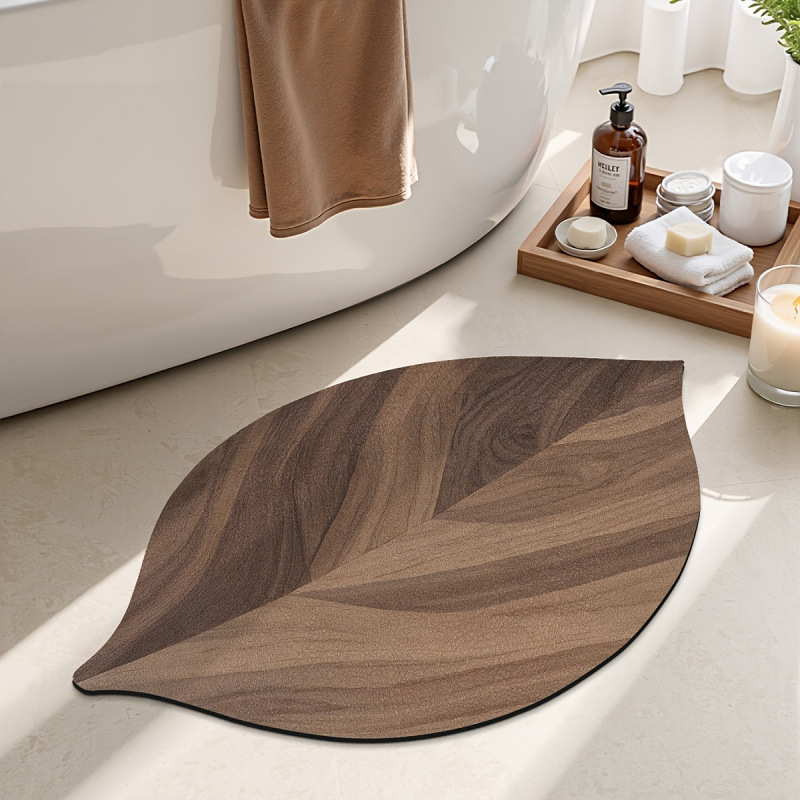 Wood-grain Leaf-patterned Bathroom Absorbent Floor Mat