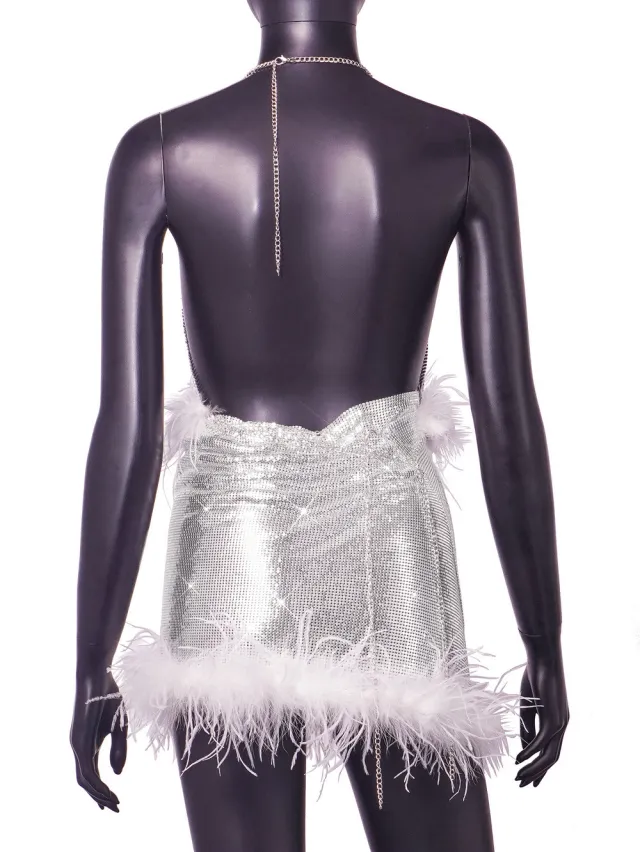 Sequined Handmade Frayed Halter Skirt Silver Skirt - Shop at LoveMi
