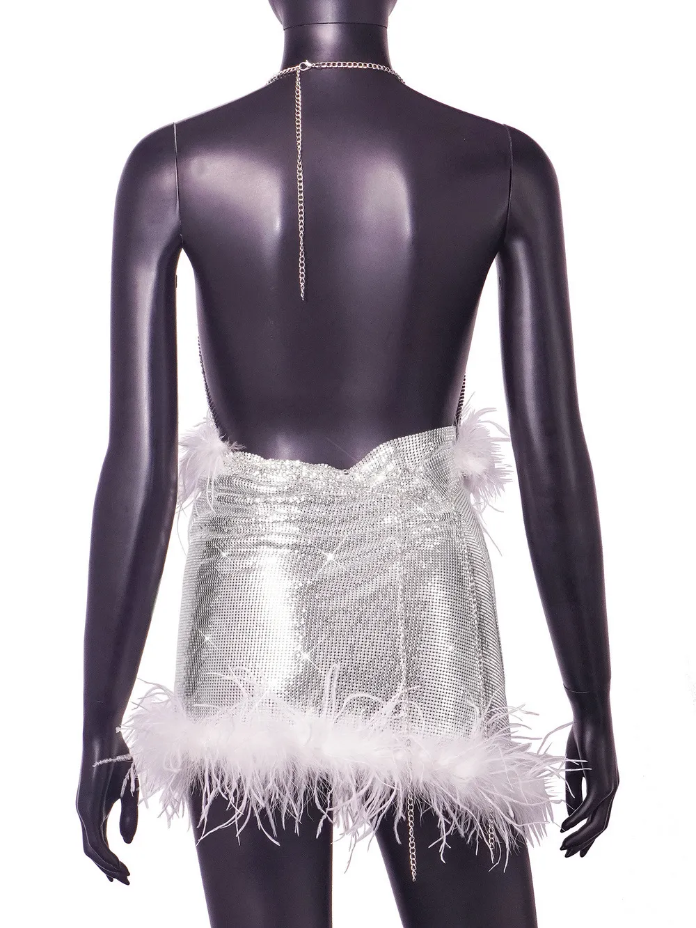 Sequined Handmade Frayed Halter Skirt - Silver Skirt