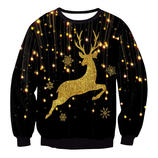 Women's Christmas Clothing Christmas Elk Digital Printed Round Neck Sweater Swys133 L - Shop at LoveMi