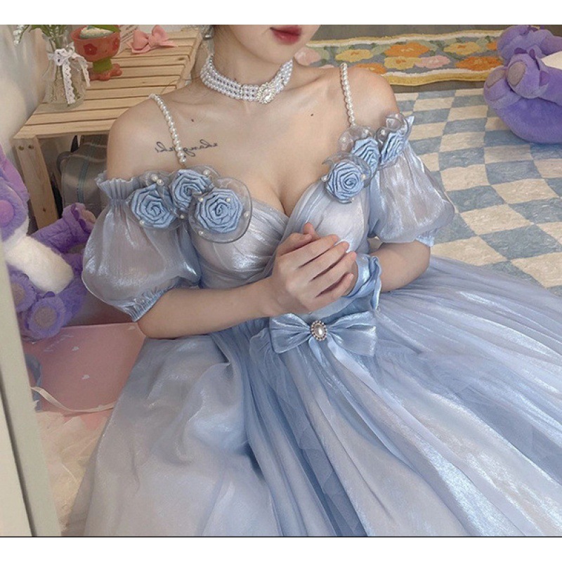 Sweet Elegant Gradient Blue Dress