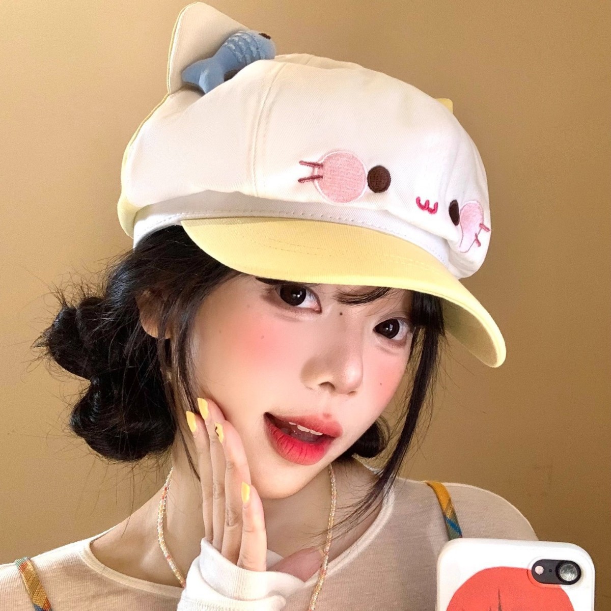 Cartoon Fish And Kitten Versatile Sweet And Cute Cap