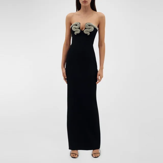 Sexy Rhinestone U neck Sleeveless Backless Long Bandage Dress Slim Fit Skinny Dress Black - Shop at LoveMi