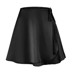 High Waist Lace-up One-piece A- Line Skirt - Black - View 1