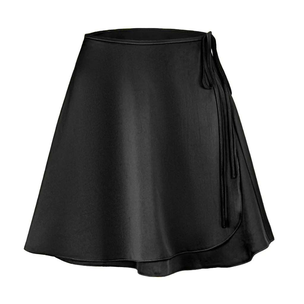 High Waist Lace-up One-piece A- Line Skirt - Black