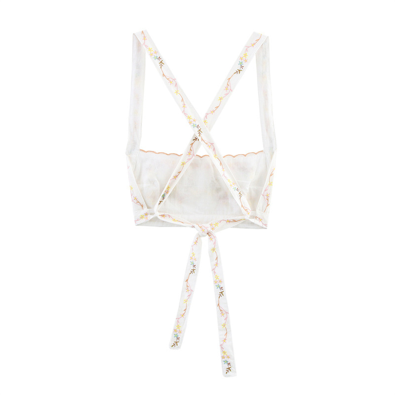 Elegant Simple And Fashionable Flower Embroidered Straight Collar Short Top