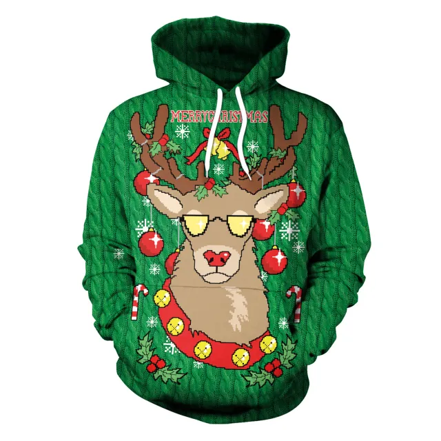 Women's Christmas Loose Versatile Hooded Creative Digital Printing Sweater Sb101 028 L - Shop at LoveMi