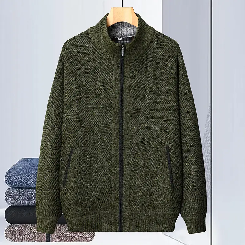 Stand Collar Sweater Coat For Men Fleece Jacket