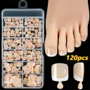 120 Pieces French White Edge Feet Nude Full Square Short High-grade Toe Nail Piece view 7