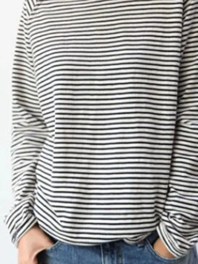 Loose Round Neck Raglan Long Sleeve Striped Printed Sweater Gray - Shop at LoveMi