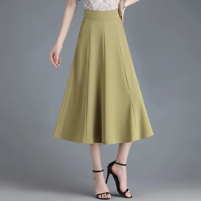Mid length Spring And Summer Thin Ice Silk Draping A Line Small Umbrella Skirt For Women Ginger 66Cm - Shop at LoveMi