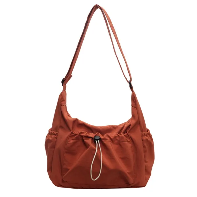Drawstring Lightweight Shoulder Simple Fashion Crossbody Nylon Cloth Tote Bag Orange - Shop at LoveMi