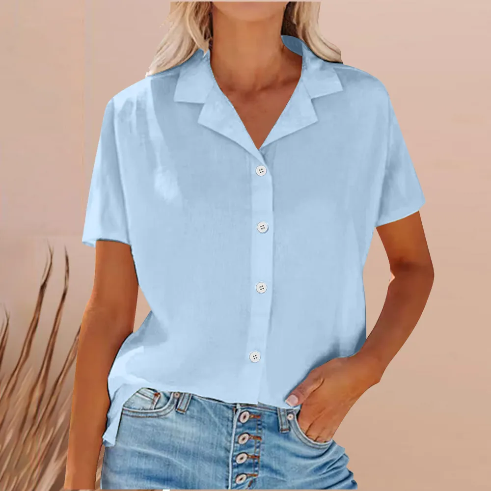 Lapel Cotton And Linen Casual Shirt For Women