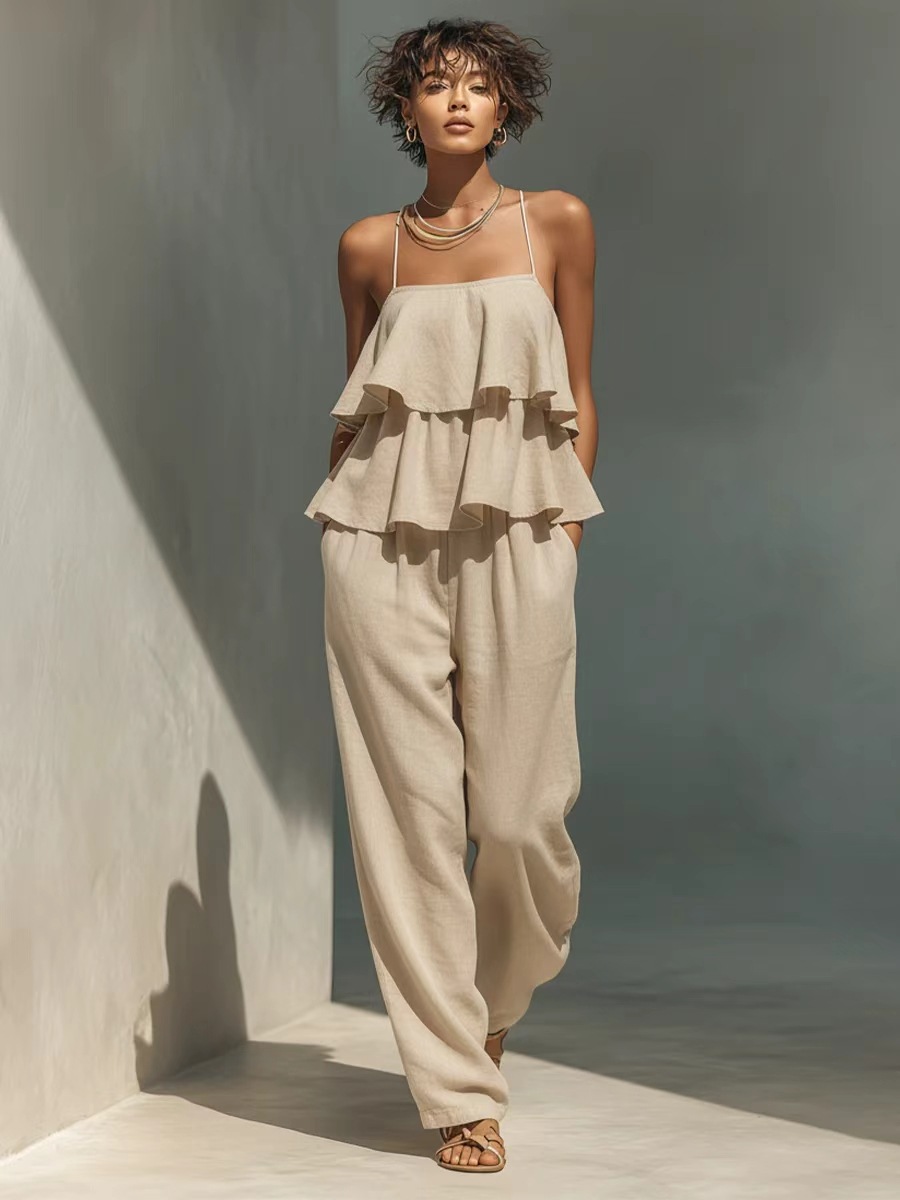 Women's Sleeveless Camisole Top and Casual Pants Set – front view